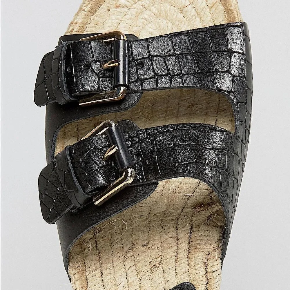 ALDO Buckle Black Sandal with Espadrille Sole NWT